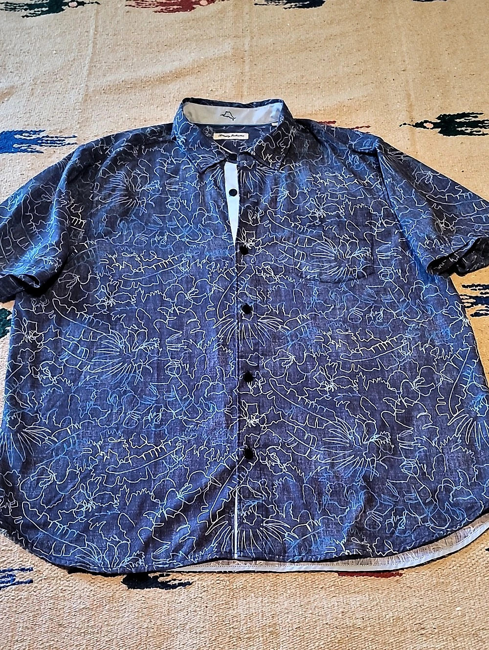 Tommy Bahama Men's Multicolor Blue Floral Silk Blend Button Down Hawaiian Shirt